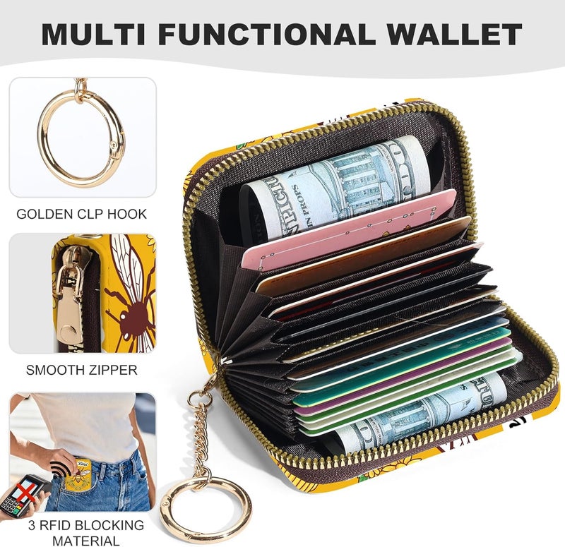Luoycxy Credit Card Holder for Women,Small Rfid Wallet with Keychain Zipper,Cute PU Leather Card Case Wallet，Accordion Credit Card Wallets Gift,Bee kind - Image 2